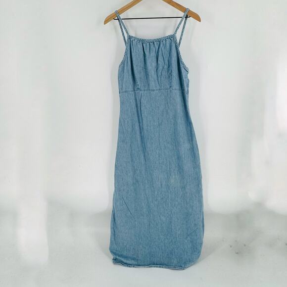 Y2K Jones Jeans Chambray Dress Women’s Blue Denim Midi Slip Sleeveless 2000s - Picture 1 of 8